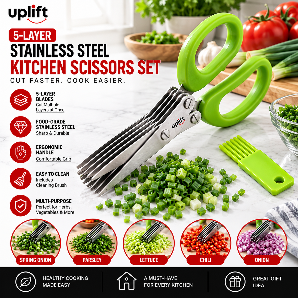 5-Layer Stainless Steel Kitchen Scissors Set