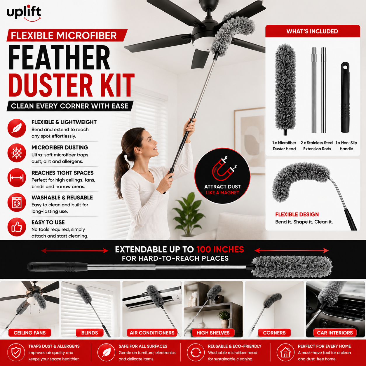 Flexible Microfiber Feather Duster Kit | Uplift