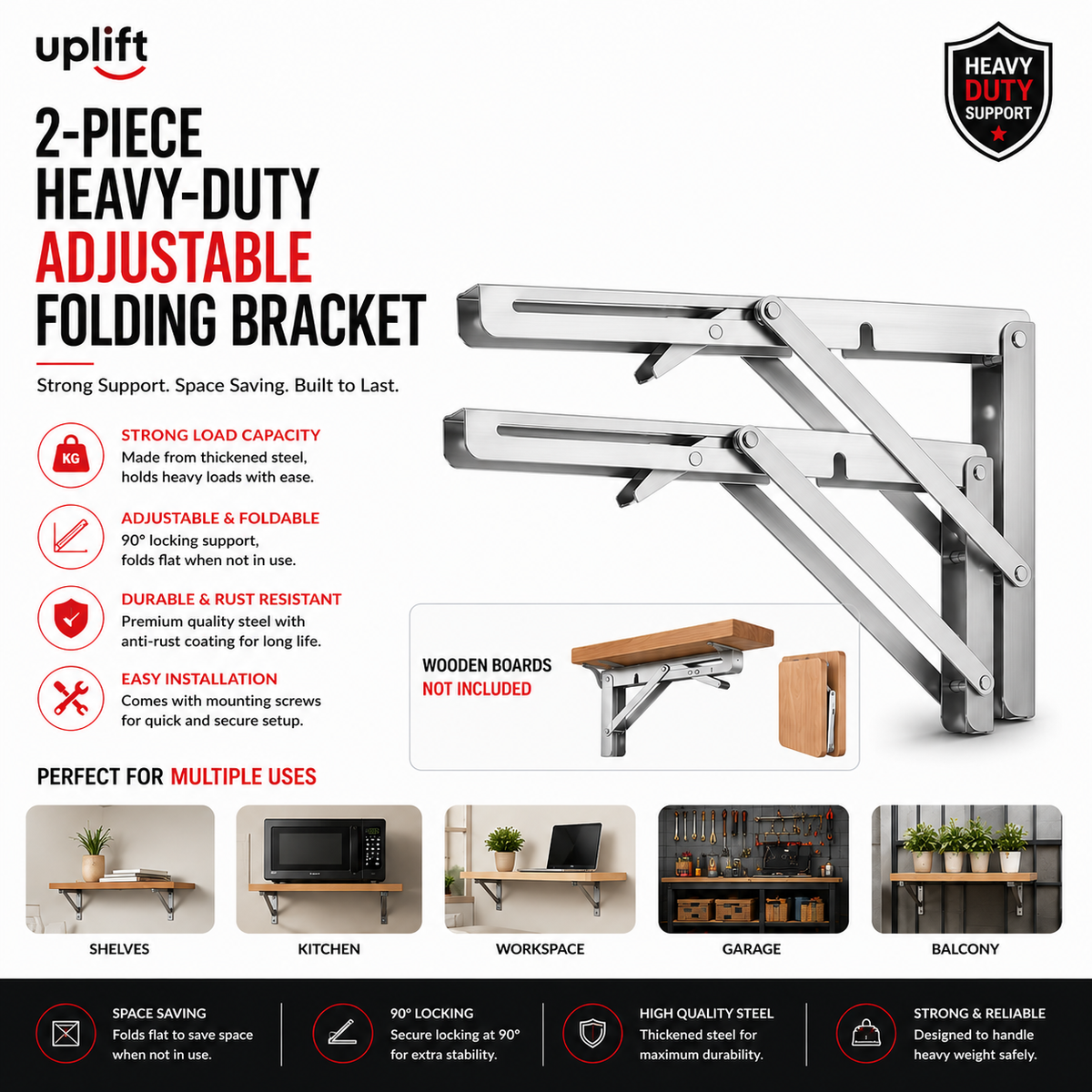 2-Piece Heavy-Duty Adjustable Folding Bracket