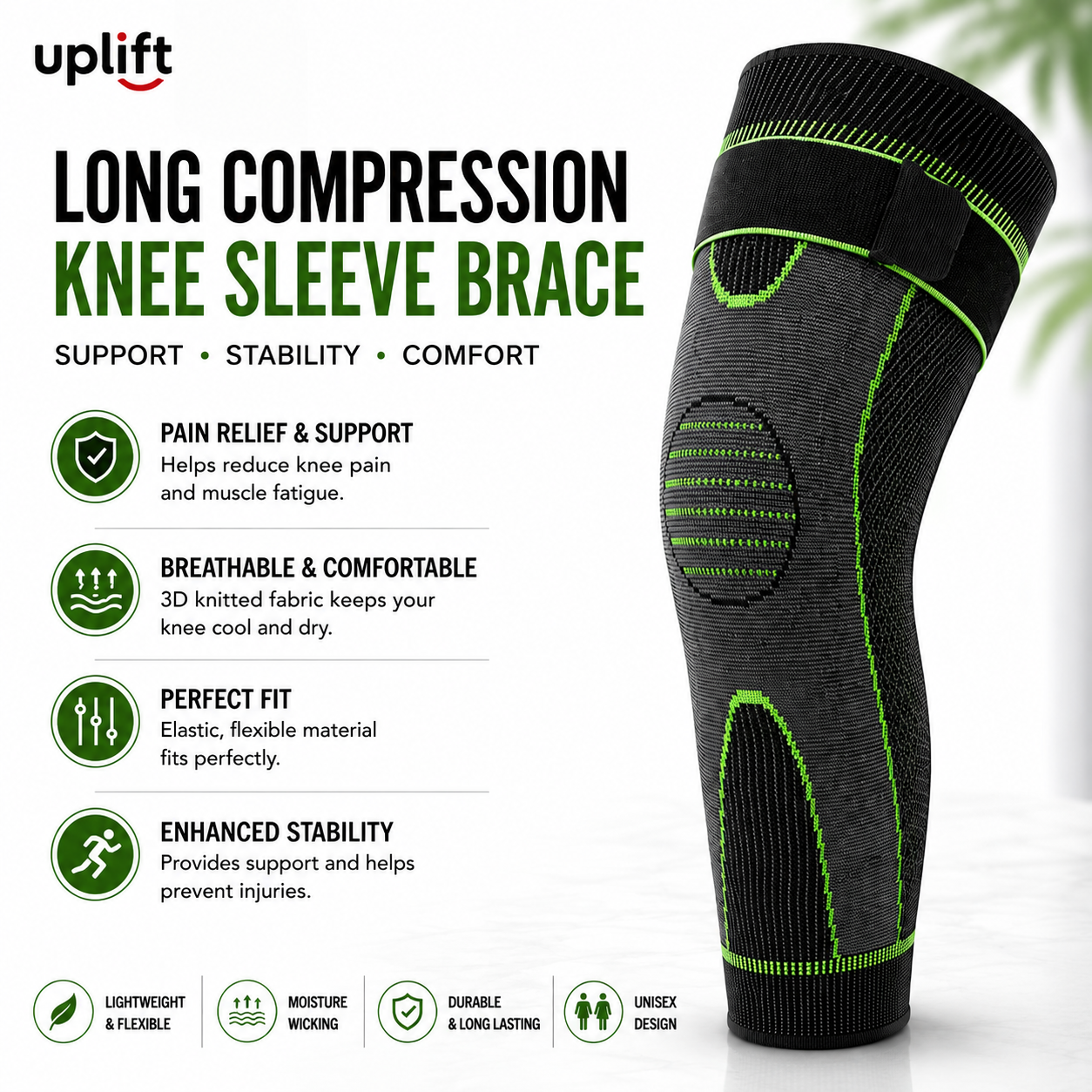 Free Delievry | Uplift  (Buy 1 Get 1 Free) Long Compression Knee Sleeve Brace For Pain